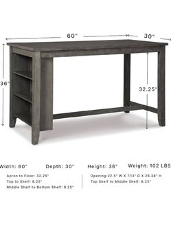 Gray Counter Height Table with Side Shelves