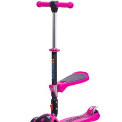  Scooter  Skidee Kick for Kids w/ Adjustable Height, Foldable, Free Pink Helmet 