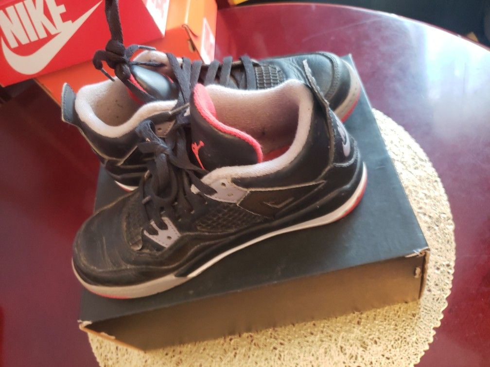 Kids Jordan 4 Retro Black Fire Red Cement Shoes