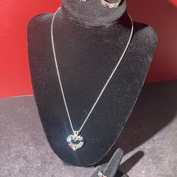 Sterling Silver Multi-Gemstone Jewelry Set – Necklace, Earrings & Ring (.925)
