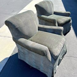 Set Of 2 Lounge Accent Club Skirted Arm Chairs Upholstered Sofa