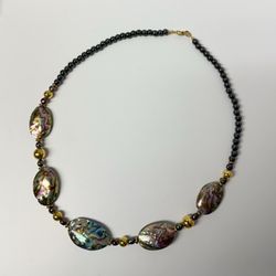 Vintage Lee Sands Abalone, Hematite Beaded, Pearl, Metal Necklace