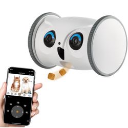 SKYMEE Owl Robot: Movable Full HD Pet Camera with Treat Dispenser, Interactive Toy for Dogs and Cats, Mobile Control via App