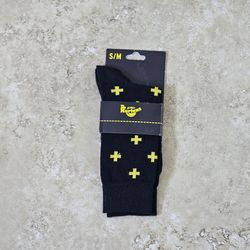 1 Pair Dr. Martens S/M (3-8) AirWair Cross Logo Socks Black Yellow Cotton Blend