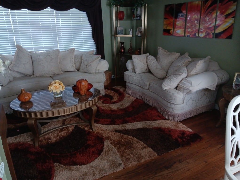 Ivory Brocade Sofa And Love Seat Furniture