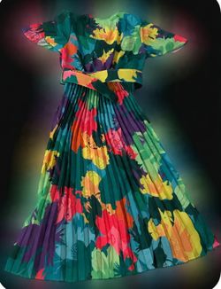 Colorful/Pleat Dress With Belt, Boho Surplice Neck Short Sleeve Dress