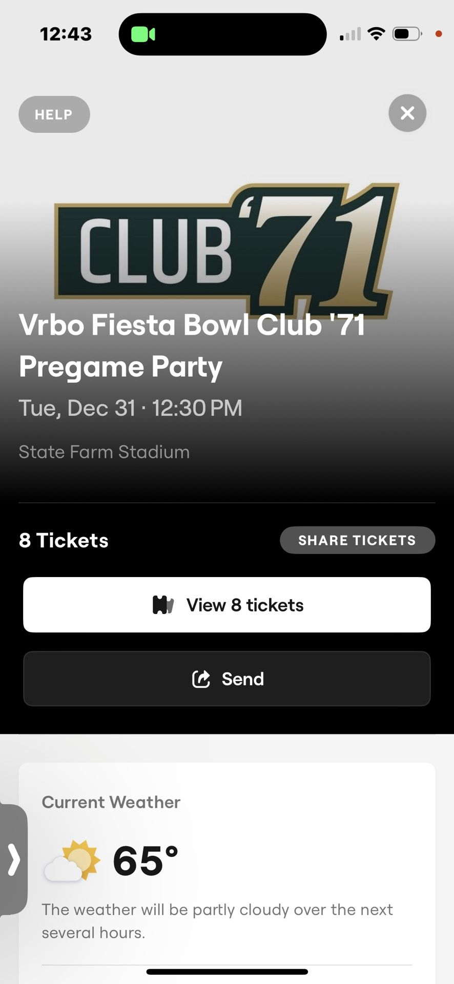Fiesta Bowl Club 71 Tailgate 4 Tickets