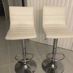 2 Off White Leather Bar Stools