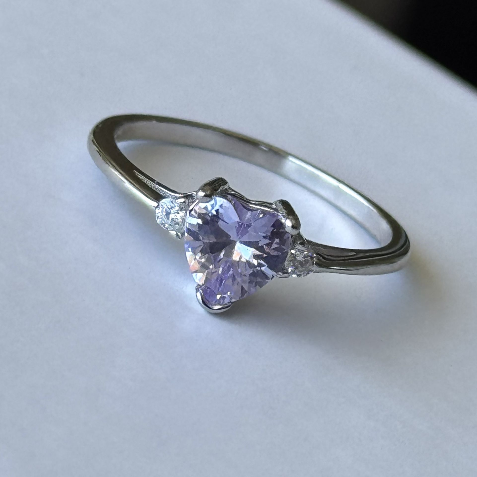 Lavender Heart 💍 925 Sterling Silver Ring Size 7