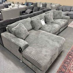 LH 👉$39 Down Payment  For Financing 👉 Ashley Fog Gray Fluffy Puffy Soft Cozy Deep Seating Sectional Couch With Chaise 