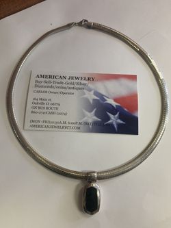 Sterling silver Omega Choker Necklace w/ Onyx Sterling Silver Pendent