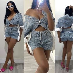 3 Piece Jean Short Set 