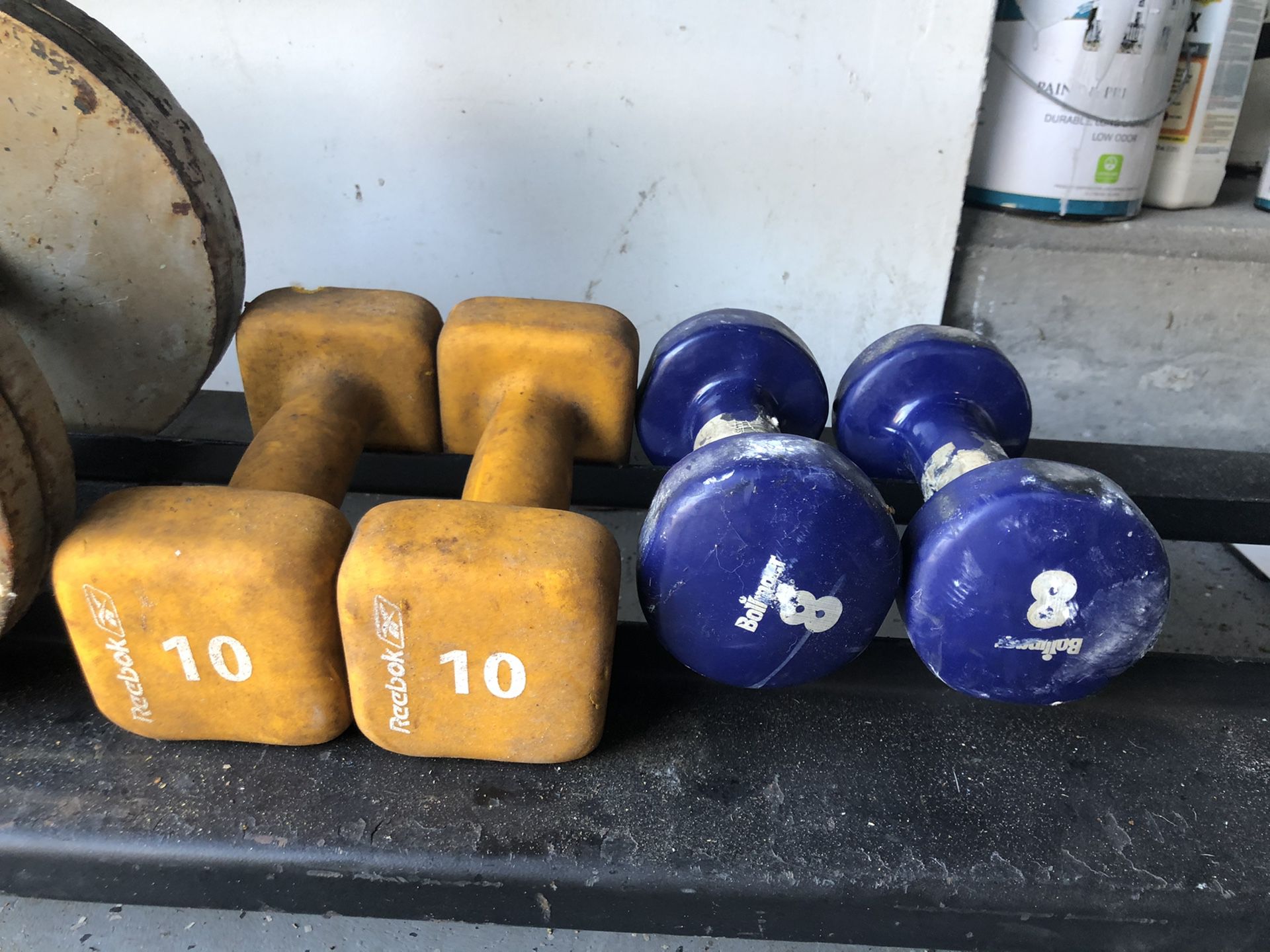 10 and 8lbs rubber dumbbells