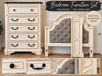 $300- Queen size Ashley bed Frame, head and foot board (all pieces included) and matching