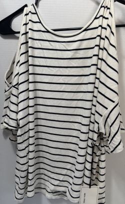 Oversized Striped Top Women’s Large Black White Short Sleeve Casual Loose Shirt