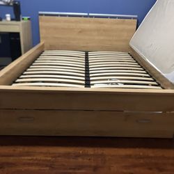 Full Bedroom Set — Bed w/ Storage Drawers, Dresser, Side Table & Full Mattress — $450