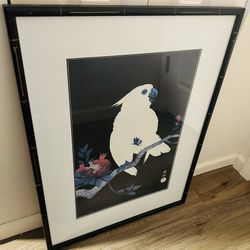 "Cockatoo and Pomegranate" by Japanese artist Ohara Koso vintage framed print