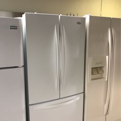 Whirlpool 30” Wide French Style Refrigerator In Gloss White 