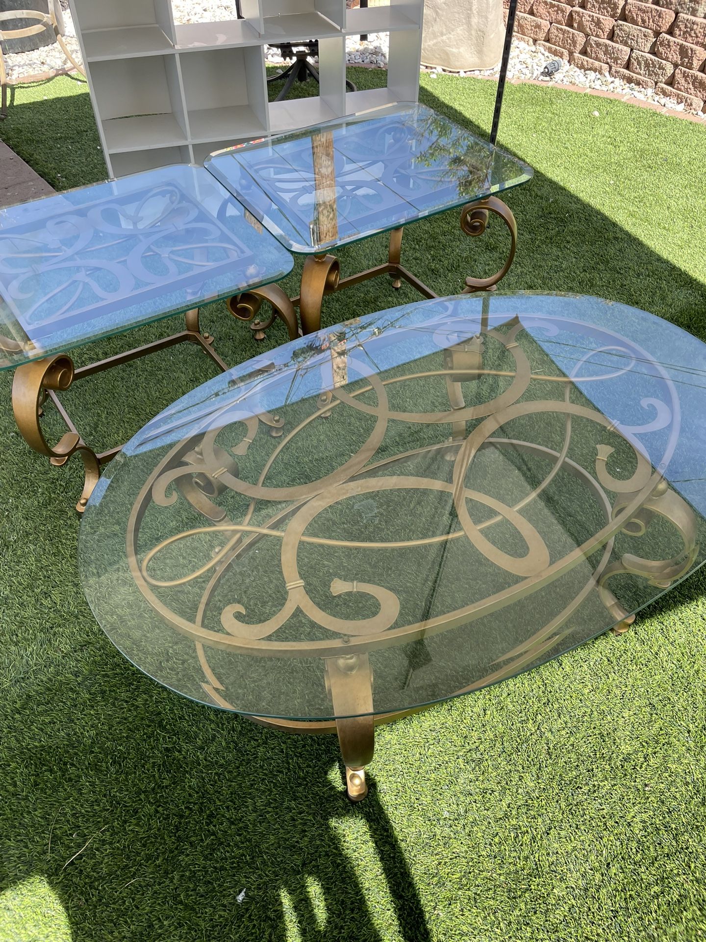 Brass & Glass Coffee Table and End Table Set