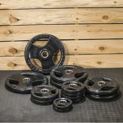 300 Lb Rubber Coated olympic weight Set