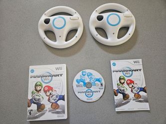 Nintendo Wii Mario Kart Game & Two Steering Wheels