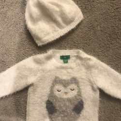 12-18 Month Girls Fuzzy Owl Sweater and Hat