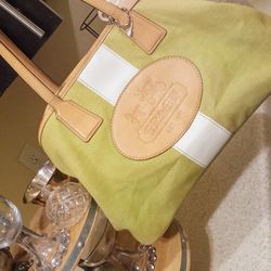 COACH PURSE! Medium Sized Green And Tan ANNIVERSARY EDITION! 