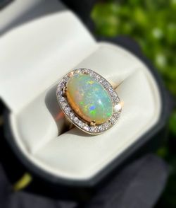 Jewelry 14k solid yellow gold natural diamonds natural opal ring sz 5.00
