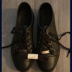 Gucci New Black Leather Low Top Sneakers Size  10-10.5-11