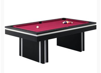 Billiard Table with Balls - Black Finish with Burgundy Playfield