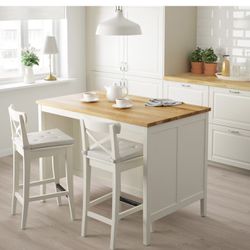 IKEA Tornviken Kitchen Island Bar Counter Butcher block White Wood Cabinet