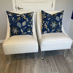 Pair White Decor Chairs w/ Decor Pillows