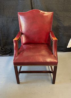 VINTAGE OXBLOOD BURGUNDY LEATHER EXECUTIVE / DESK CHAIR - Brass Nailhead Trim & Solid Wood