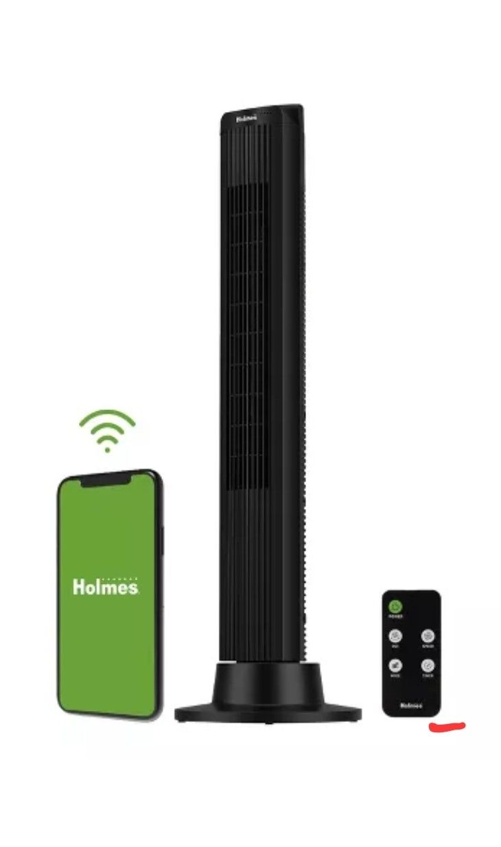 Tower Fan with Remote Control - Holmes 40" Wi-Fi Smart Connect Digital Oscillating 3 Speed - Black