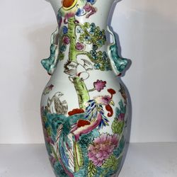 Antique Chinese Famille Rose Enameled Porcelain Vase Hand Painted 