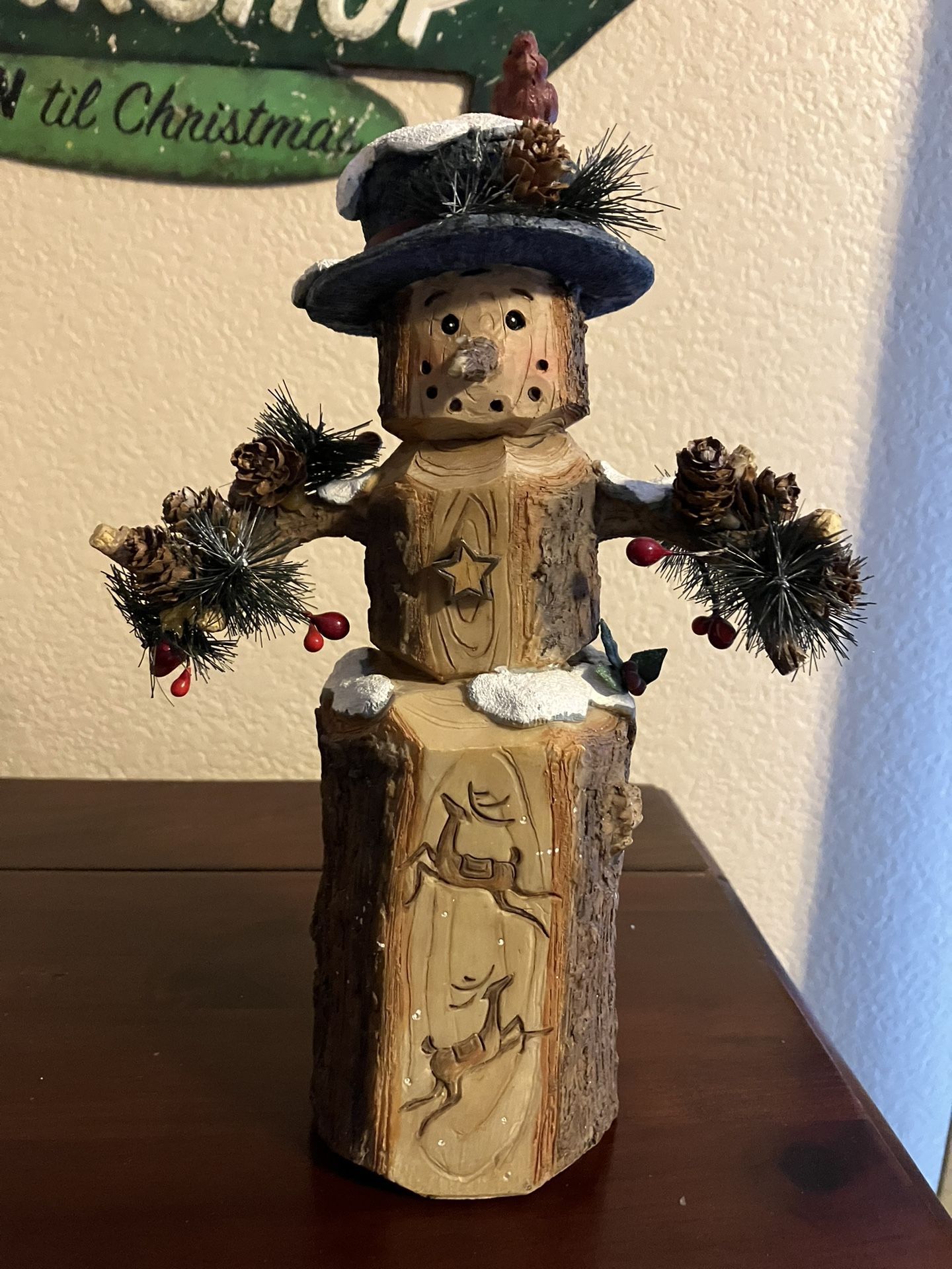 Wood-look Forest Snowman