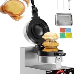 ☆ Ufo Burger Maker Machine, 110V Electric Ufo Sandwich Maker w/Adjustable Temperature and Timer, Stainless Steel Ice Cream Burger Maker for Dining Roo