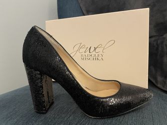 Badgley Mischka Jewel Collection Block Heal Sequin  Pumps