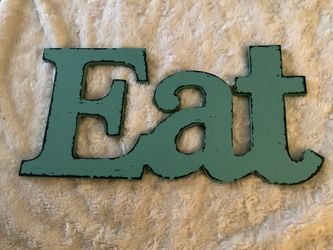 Wood Teal EAT Kitchen Sign New 