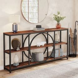 70.9" Console Table, Narrow Sofa Table with 3 Tier Storage Shelves
