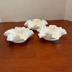 Vintage Fenton Milk, Glass Hobnail Candy Nut Dishes, 6 Inches K1