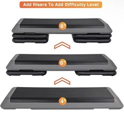 43'' Aerobic Exercise Stepper Platform W/ Adjustable Risers 4"-6"-8", MAX 550lb for Fitness Training Workout