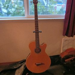 Bass Acoustic Guitar And Electric Comes With Stan And Case Like New