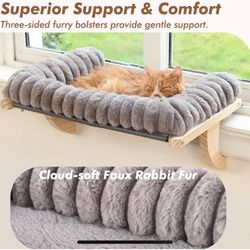 Cat Window Sill Perch with Zipper Designed Cushioned Bed, Supportive Cat Window Seat with Premium Solid Wood & Sturdy Metal Frame