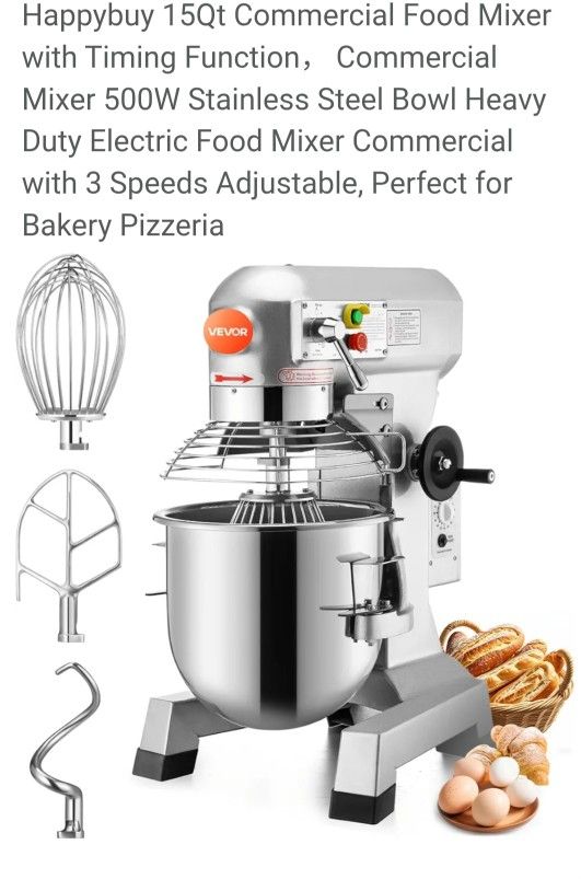 Commercial Food Mixer 15 Qt. With Timming Function