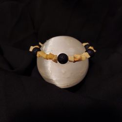 Yellow Jade And Black Lava Rock Crystal Bracelet 