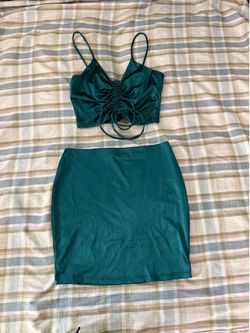 Green Two-Piece Crop Top and Mini Skirt Set