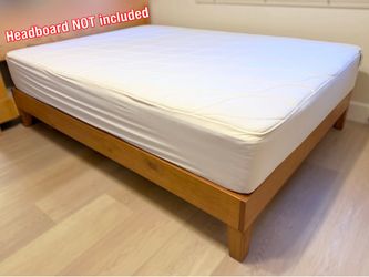 Full bed frame, mattress, mattress cover, topper