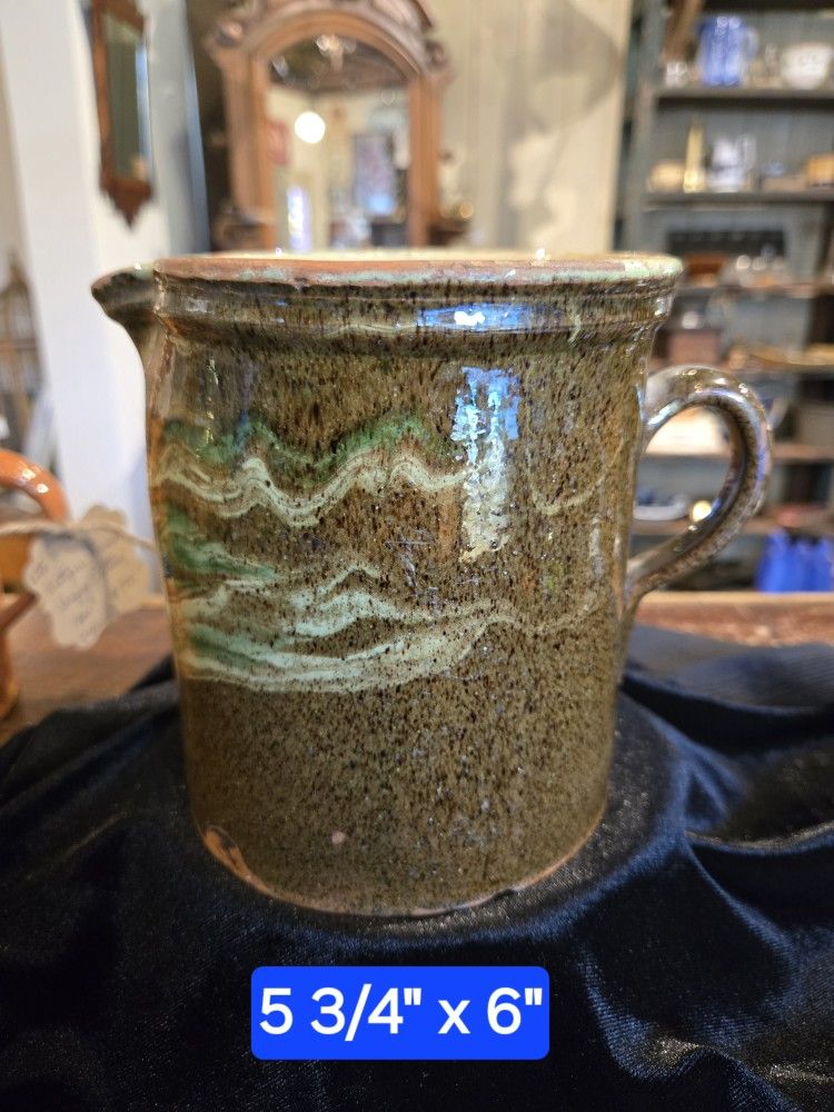 Antique French Jaspe Pottery Pitcher