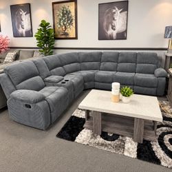 Gray Fabric Reclining Sectional Sofa